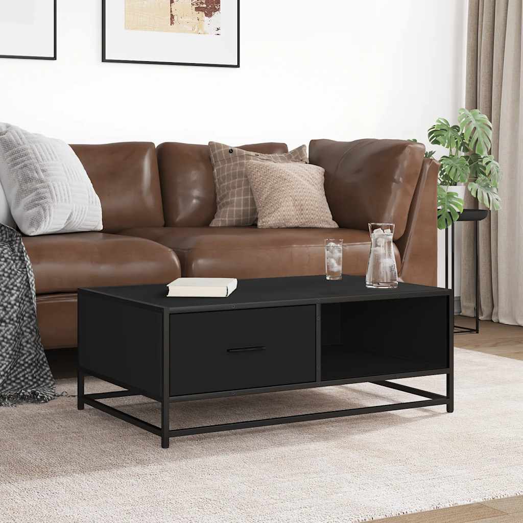 Tavolino Salotto Nero 90x57x35 cm in Truciolato e Metallo | homemem39