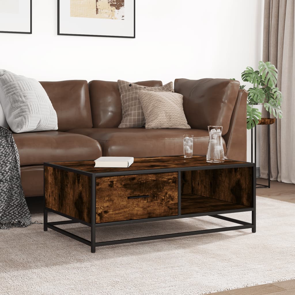 Tavolino Rovere Fumo 90x57x35 cm in Legno Multistrato e Metallo