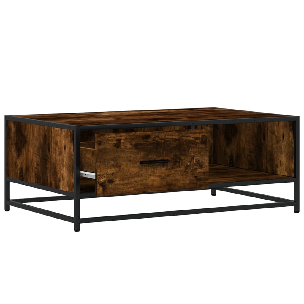 Tavolino Rovere Fumo 90x57x35 cm in Legno Multistrato e Metallo