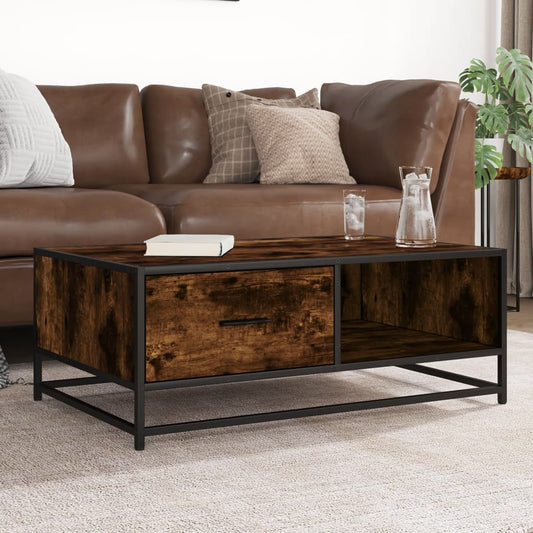 Tavolino Rovere Fumo 90x57x35 cm in Legno Multistrato e Metallo | homemem39