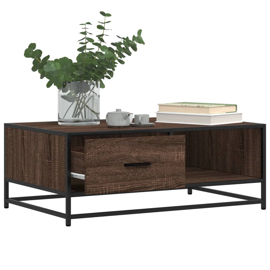 Tavolino Rovere Marrone 90x57x35 cm Legno Multistrato e Metallo