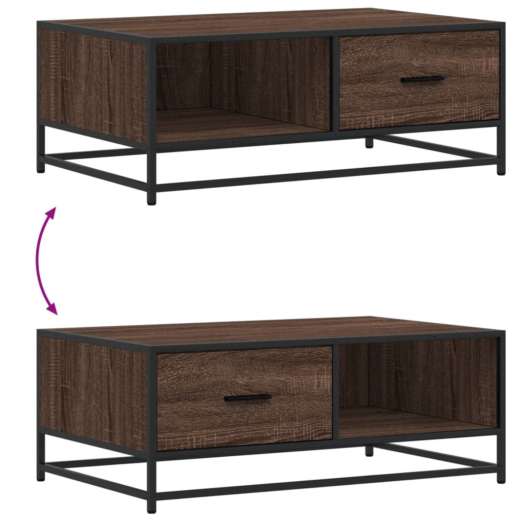Tavolino Rovere Marrone 90x57x35 cm Legno Multistrato e Metallo