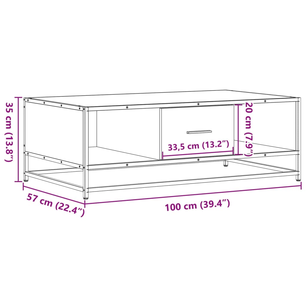 Tavolino Salotto Nero 100x57x35 cm in Truciolato e Metallo