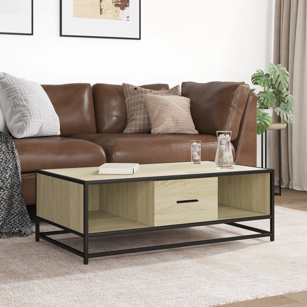 Tavolino Rovere Sonoma 100x57x35 cm Legno Multistrato Metallo