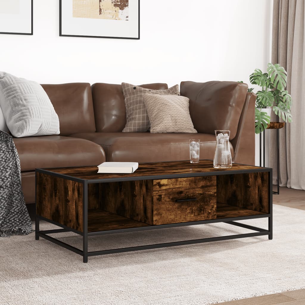 Tavolino Rovere Fumo 100x57x35cm in Legno Multistrato e Metallo
