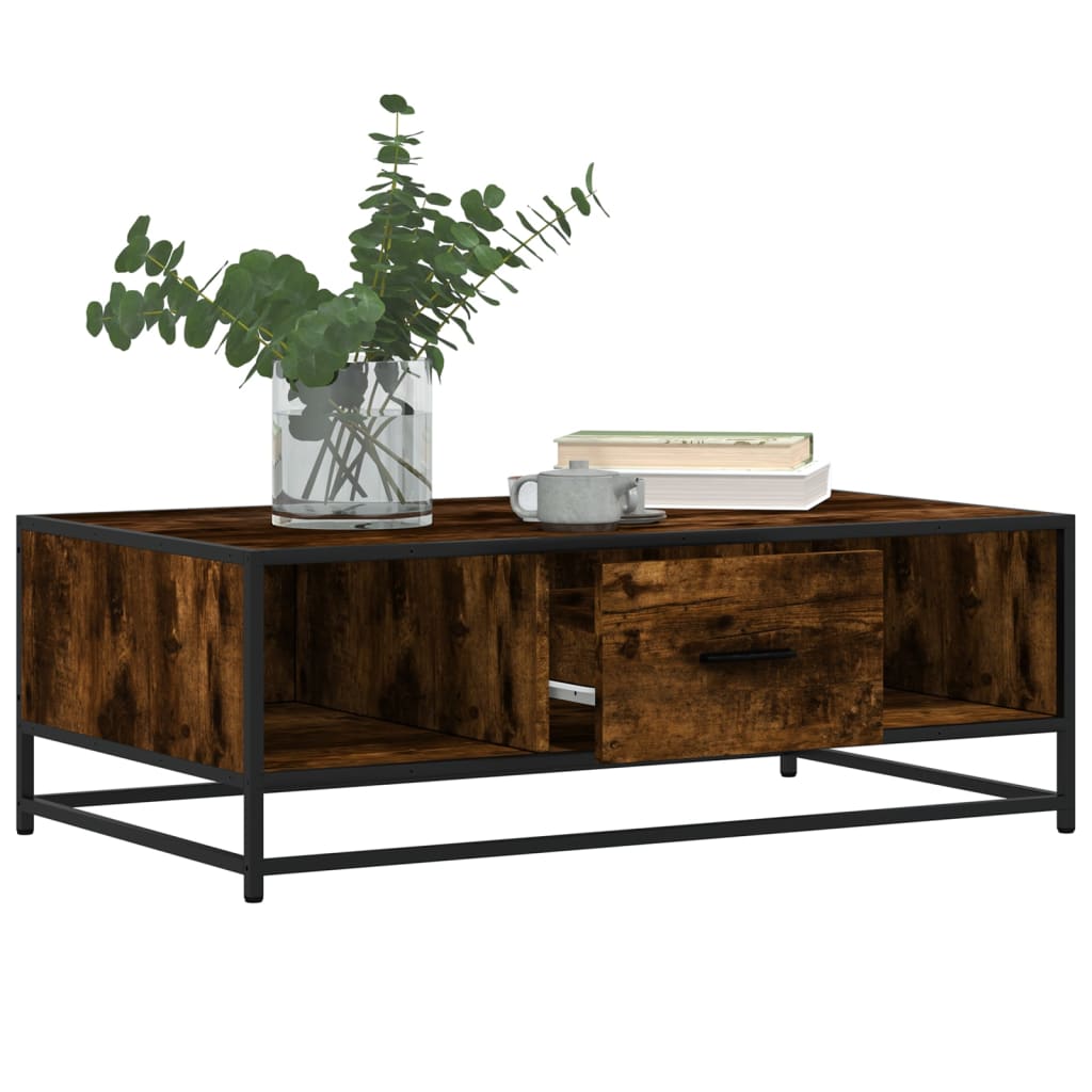Tavolino Rovere Fumo 100x57x35cm in Legno Multistrato e Metallo