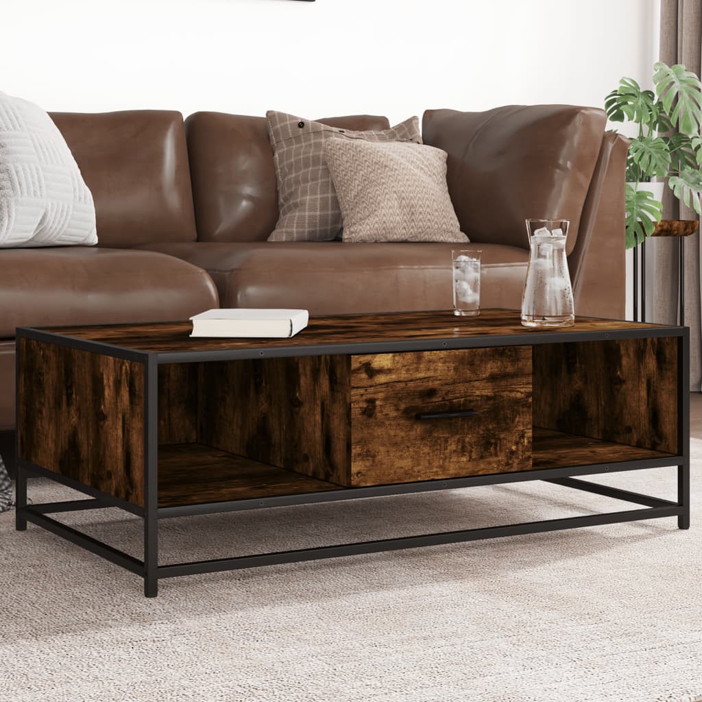 Tavolino Rovere Fumo 100x57x35cm in Legno Multistrato e Metallo | homemem39