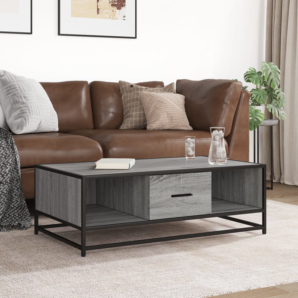 Tavolino Grigio Sonoma 100x57x35 cm Legno Multistrato e Metallo | homemem39