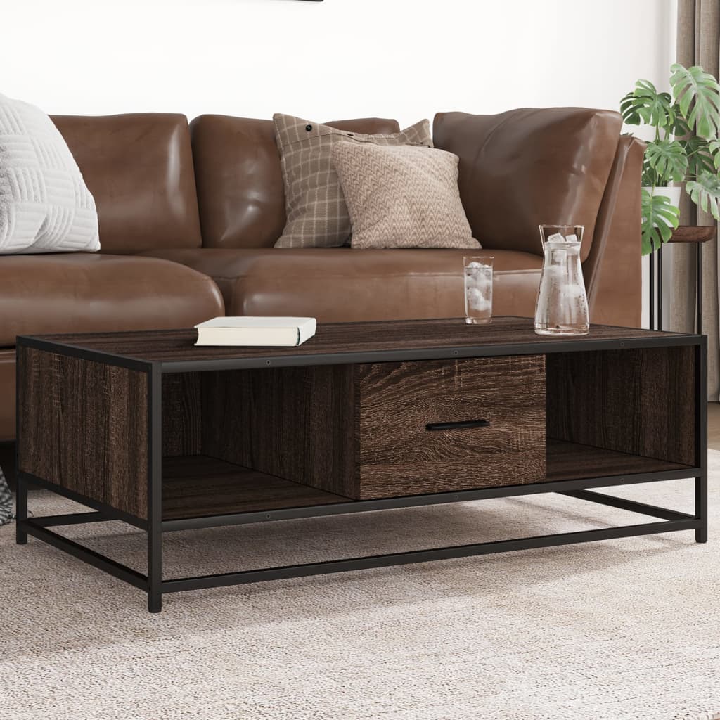 Tavolino Rovere Marrone 100x57x35 cm Legno Multistrato Metallo | homemem39