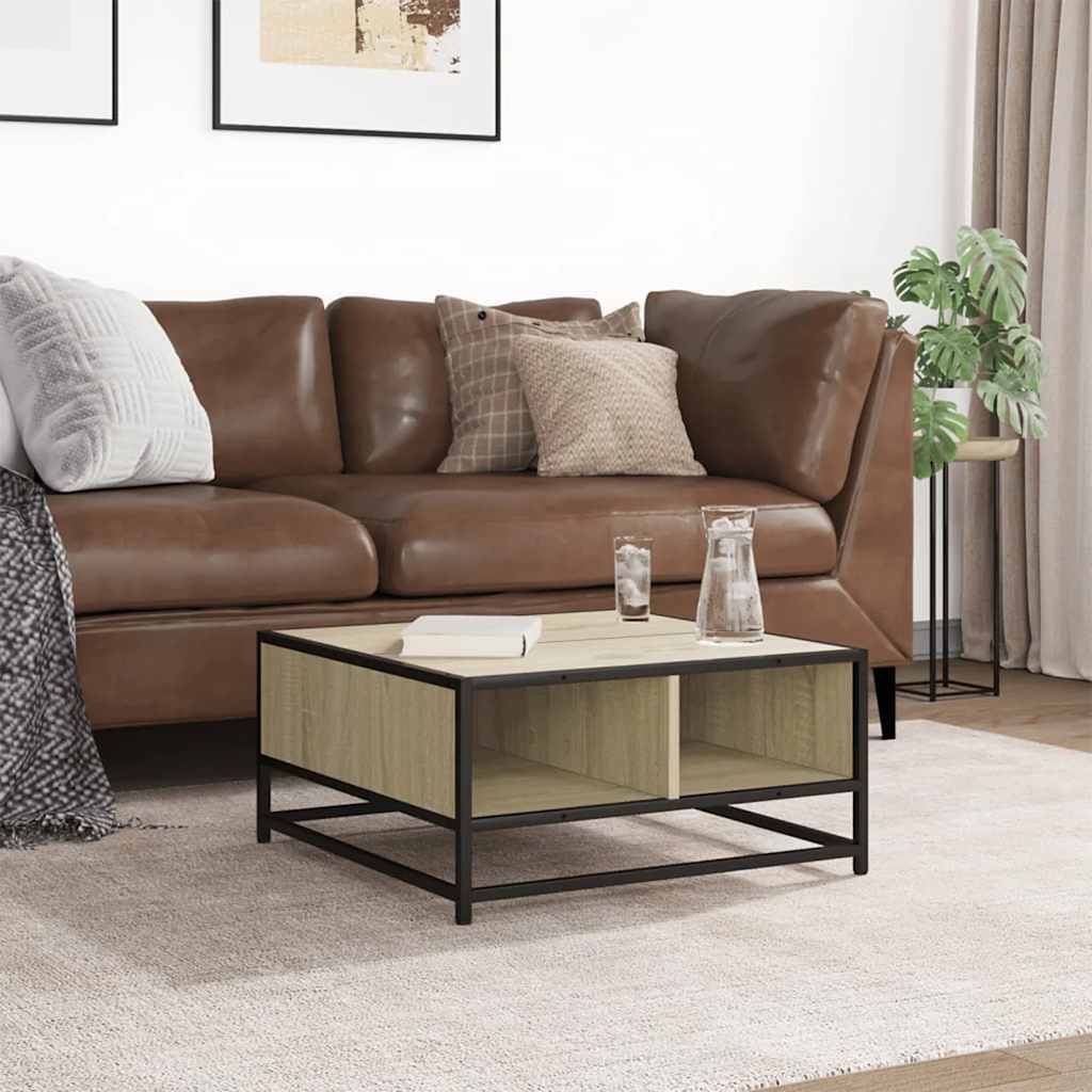 Tavolino Salotto Sonoma 60,5x60,5x30 cm in Truciolato e Metallo | homemem39