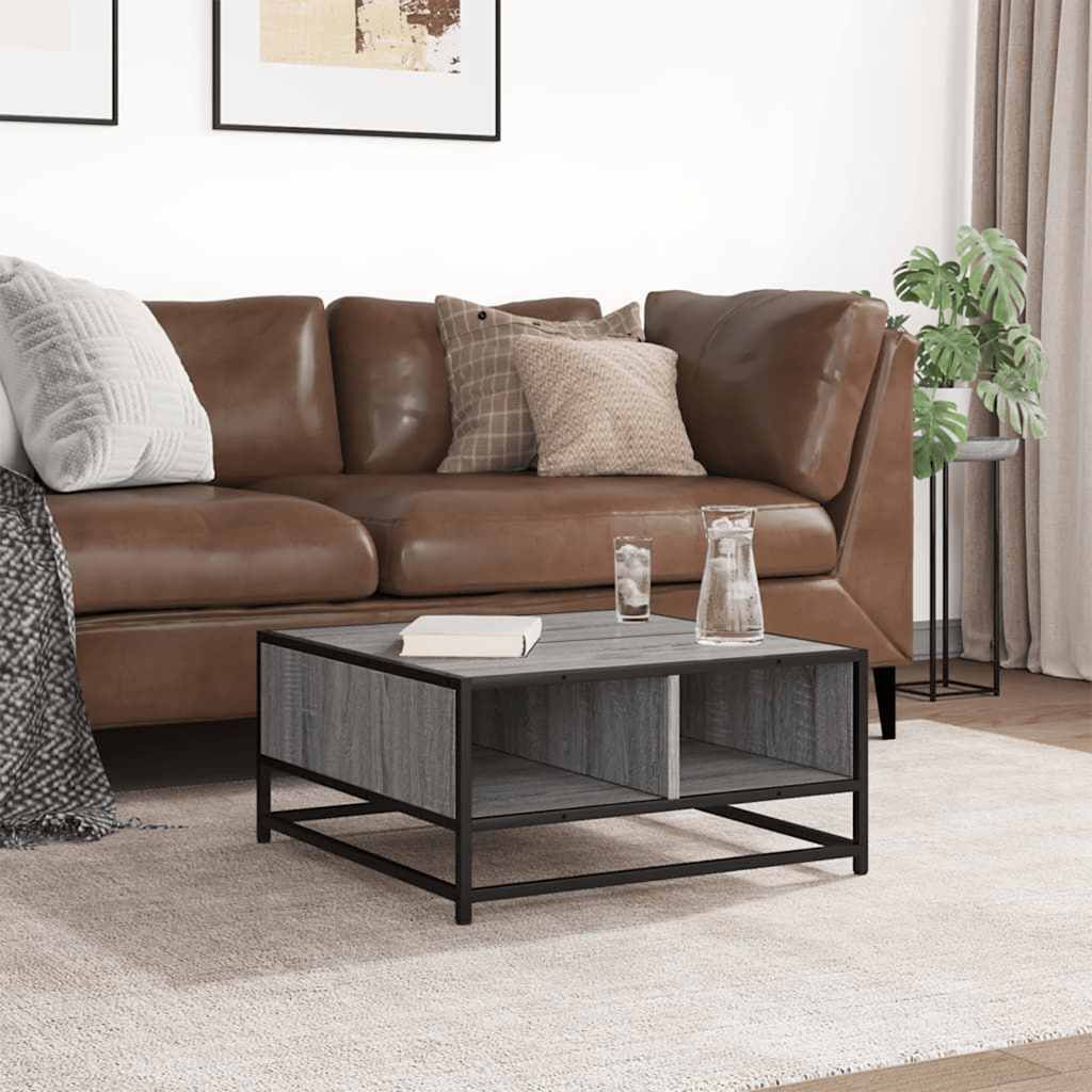 Tavolino Grigio Sonoma 60,5x60,5x30 cm in Truciolato e Metallo - homemem39