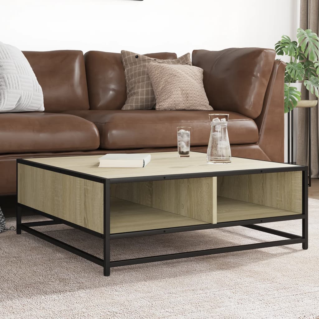 Tavolino Rovere Sonoma 80x80x30 cm in Truciolato e Metallo