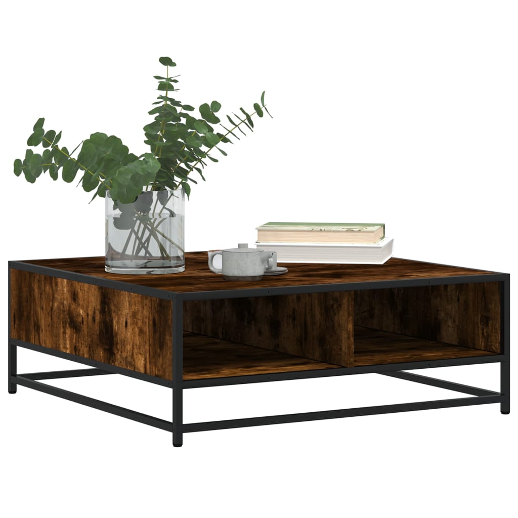 Tavolino Rovere Fumo 80x80x30 cm in Truciolato e Metallo