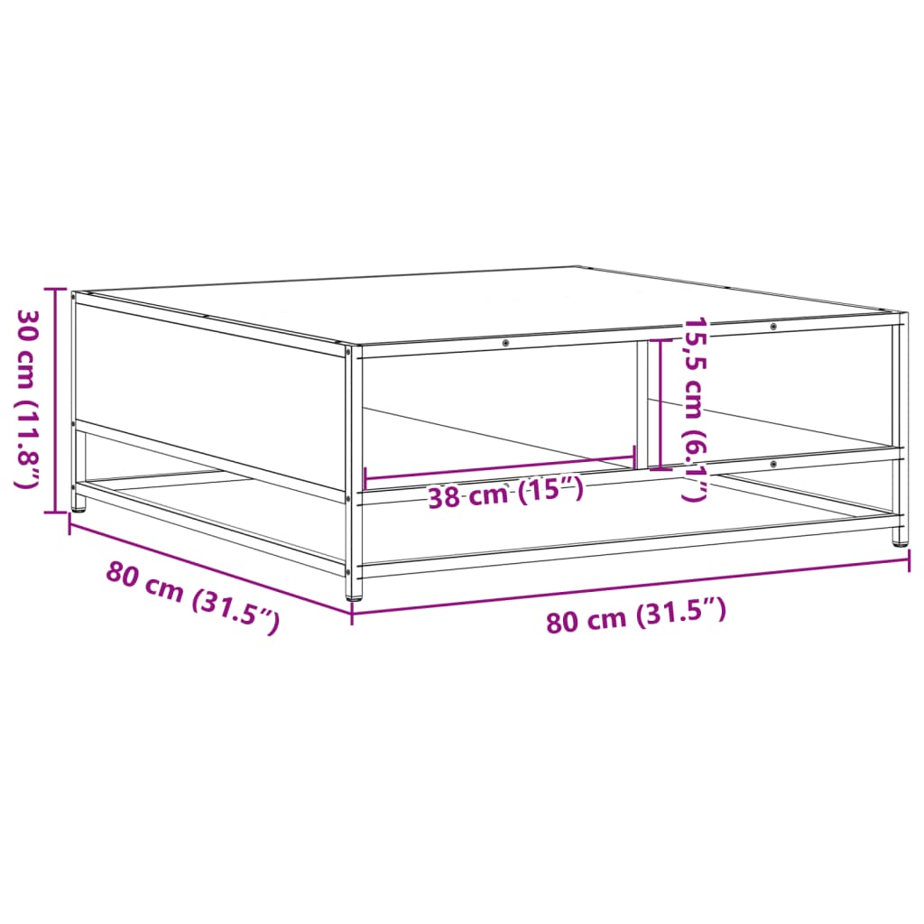 Tavolino Rovere Fumo 80x80x30 cm in Truciolato e Metallo