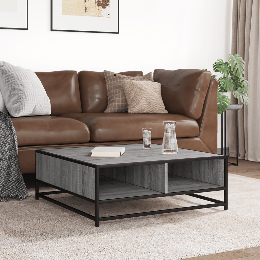 Tavolino Grigio Sonoma 80x80x30 cm in Truciolato e Metallo