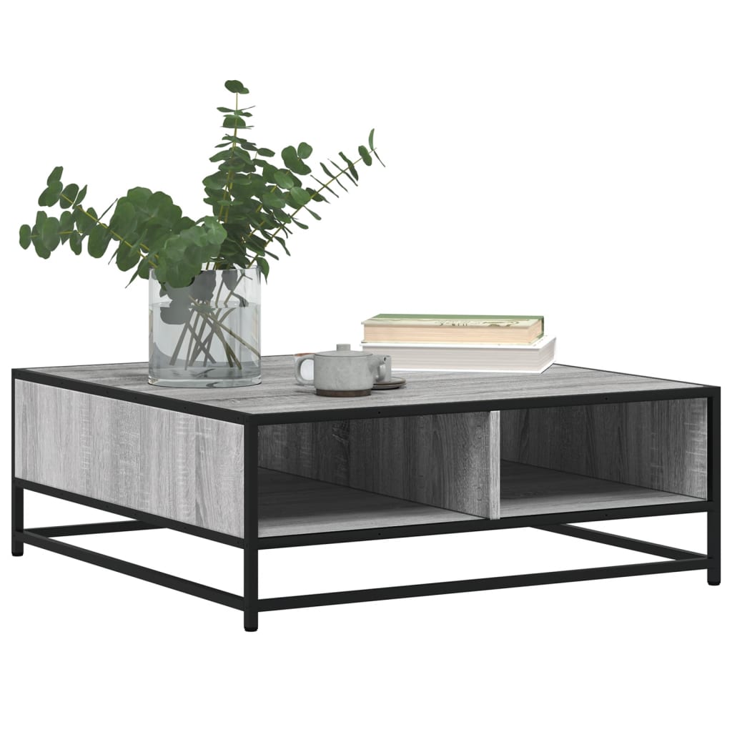 Tavolino Grigio Sonoma 80x80x30 cm in Truciolato e Metallo