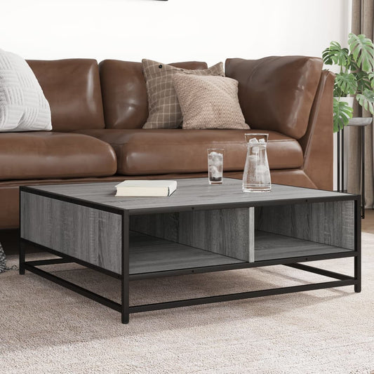 Tavolino Grigio Sonoma 80x80x30 cm in Truciolato e Metallo | homemem39