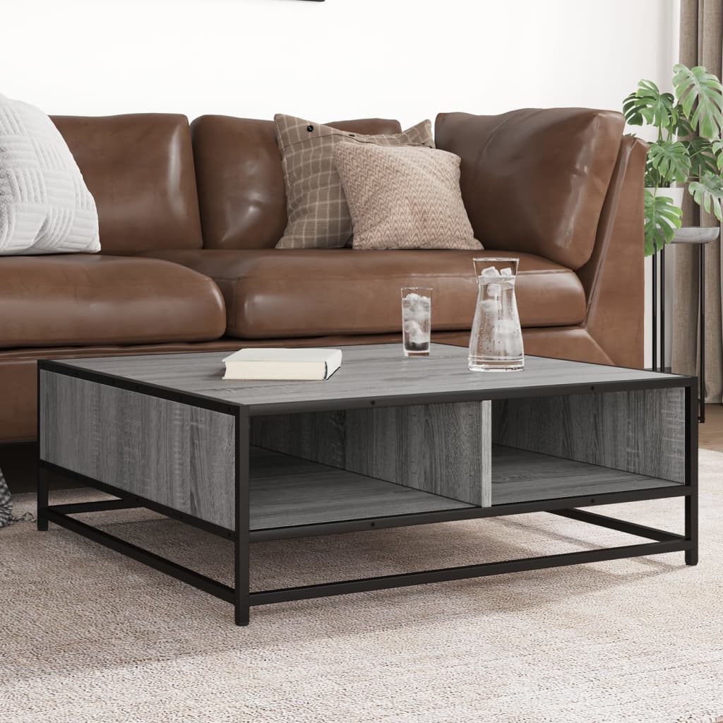 Tavolino Grigio Sonoma 80x80x30 cm in Truciolato e Metallo
