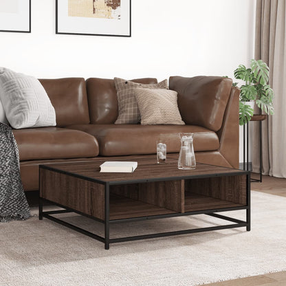 Tavolino Rovere Marrone 80x80x30 cm in Truciolato e Metallo | homemem39