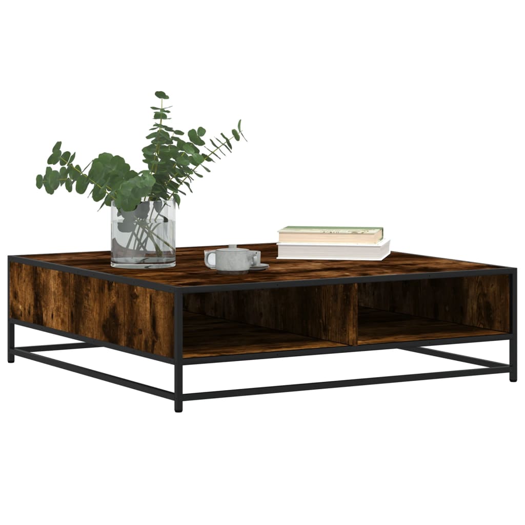 Tavolino Rovere Fumo 100x100x30 cm in Truciolato e Metallo