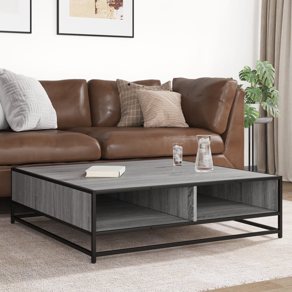 Tavolino Grigio Sonoma 100x100x30 cm in Truciolato e Metallo