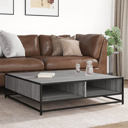 Tavolino Grigio Sonoma 100x100x30 cm in Truciolato e Metallo
