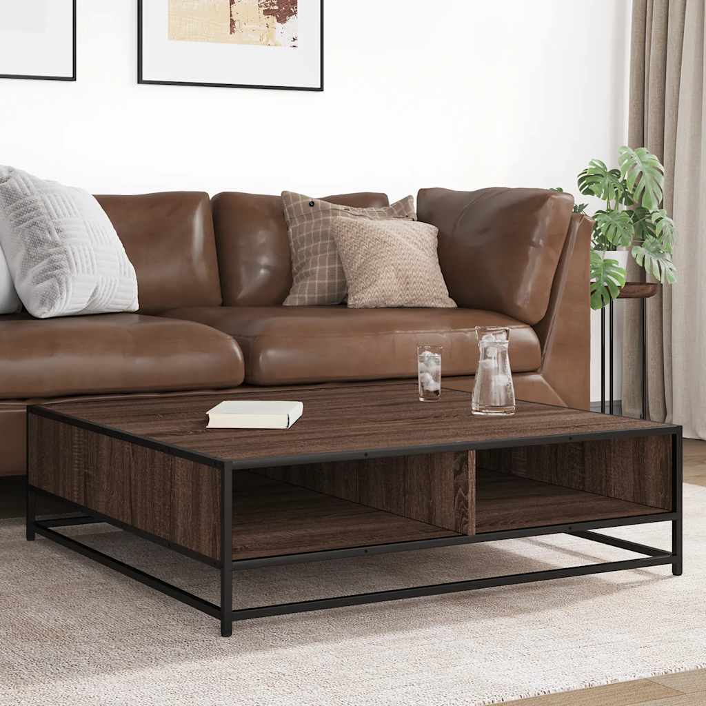 Tavolino Rovere Marrone 100x100x30 cm in Truciolato e Metallo | homemem39