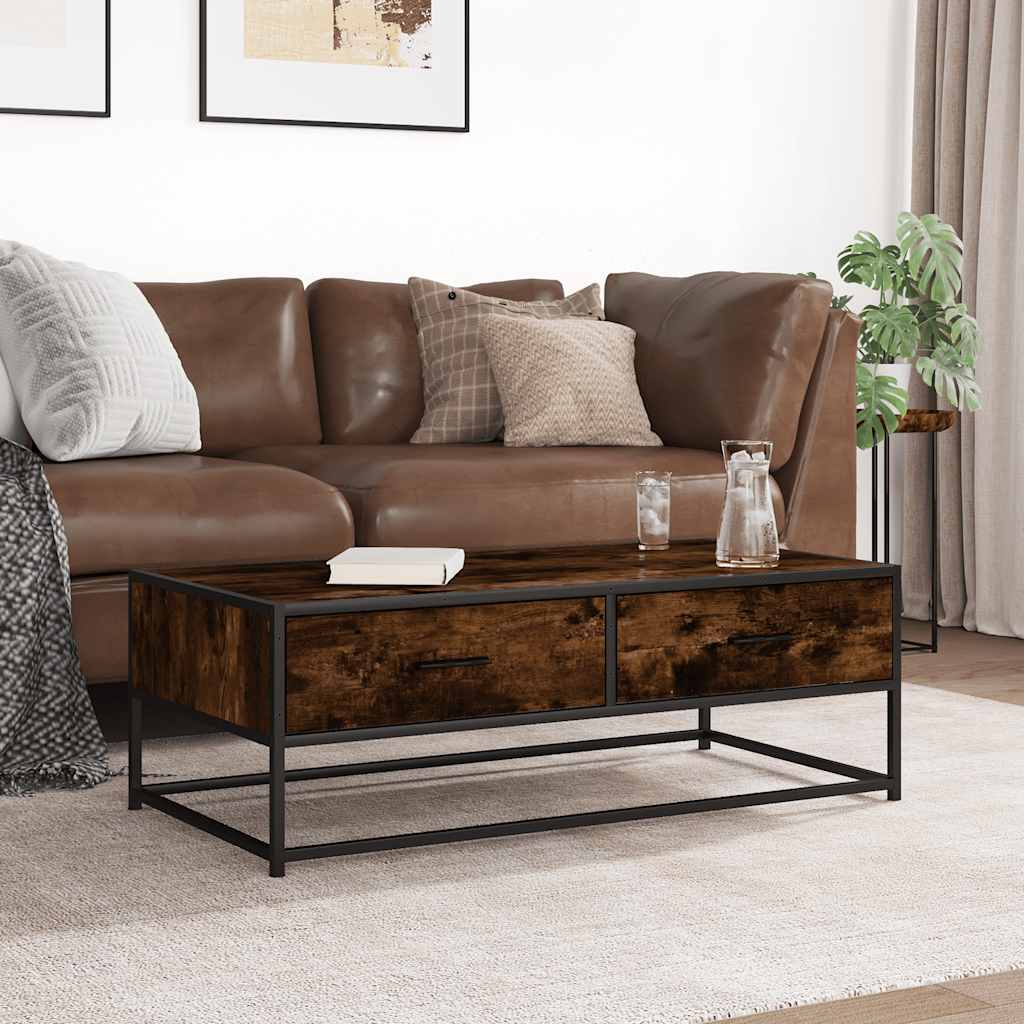 Tavolino Salotto Rovere Fumo 100x50x35 cm Multistrato e Metallo