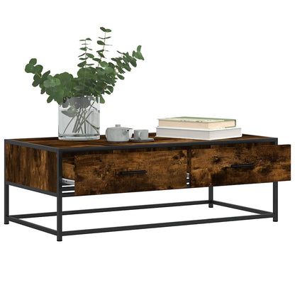 Tavolino Salotto Rovere Fumo 100x50x35 cm Multistrato e Metallo
