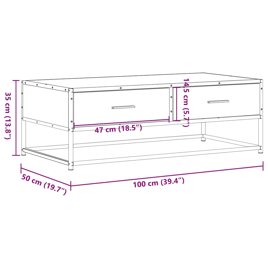 Tavolino Salotto Rovere Fumo 100x50x35 cm Multistrato e Metallo
