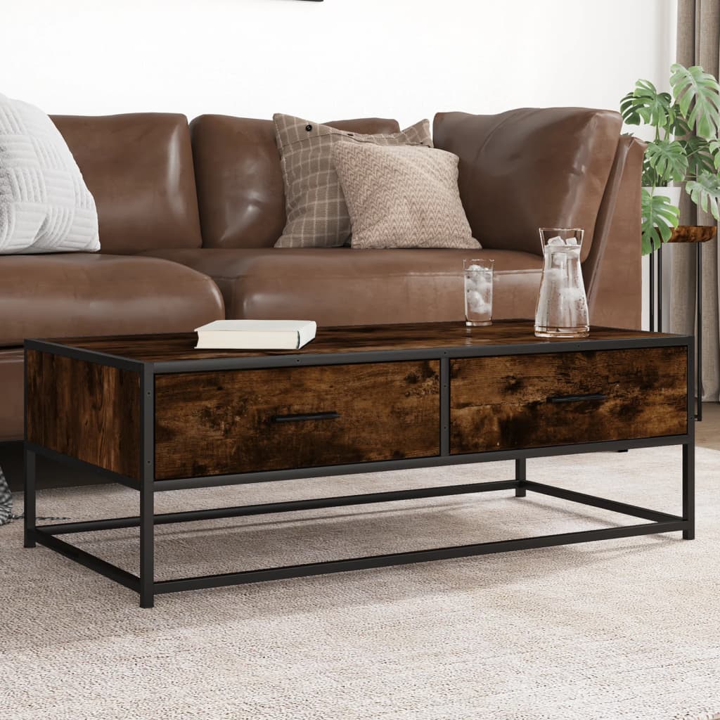 Tavolino Salotto Rovere Fumo 100x50x35 cm Multistrato e Metallo