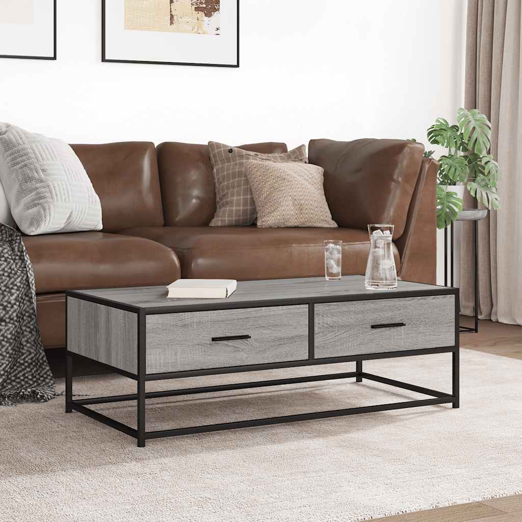 Tavolino Salotto Grigio Sonoma 100x50x35cm Multistrato Metallo | homemem39
