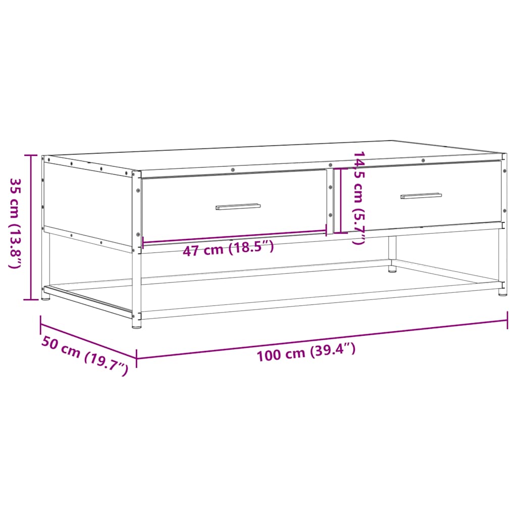 Tavolino Salotto Grigio Sonoma 100x50x35cm Multistrato Metallo