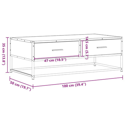 Tavolino Salotto Rovere Marrone 100x50x35cm Multistrato Metallo