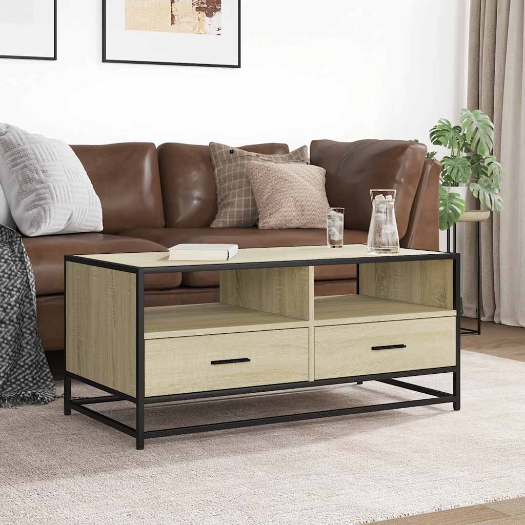 Tavolino Rovere Sonoma 100x50x45 cm Legno Multistrato e Metallo