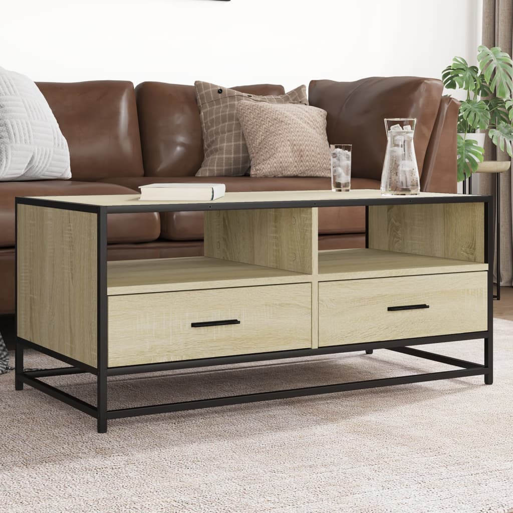 Tavolino Rovere Sonoma 100x50x45 cm Legno Multistrato e Metallo