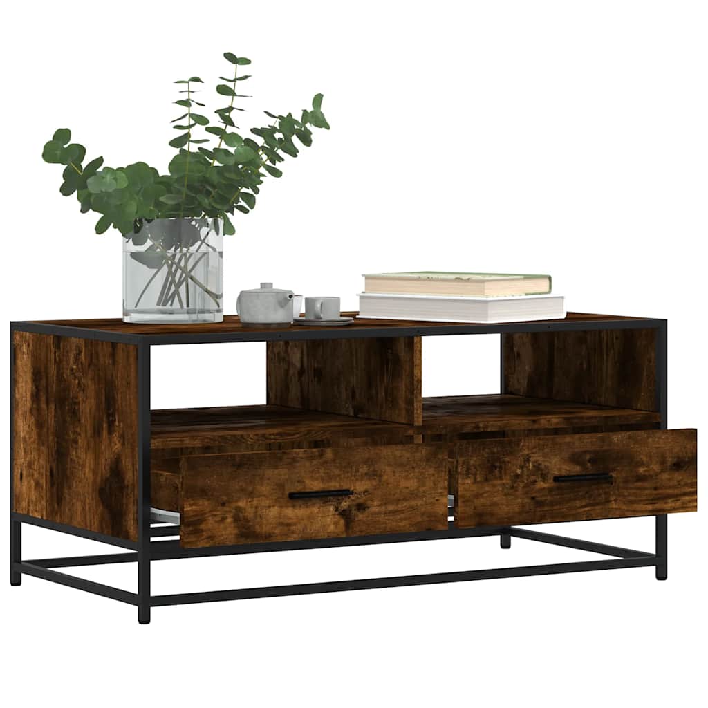 Tavolino Rovere Fumo 100x50x45cm in Legno Multistrato e Metallo