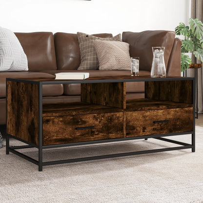 Tavolino Rovere Fumo 100x50x45cm in Legno Multistrato e Metallo