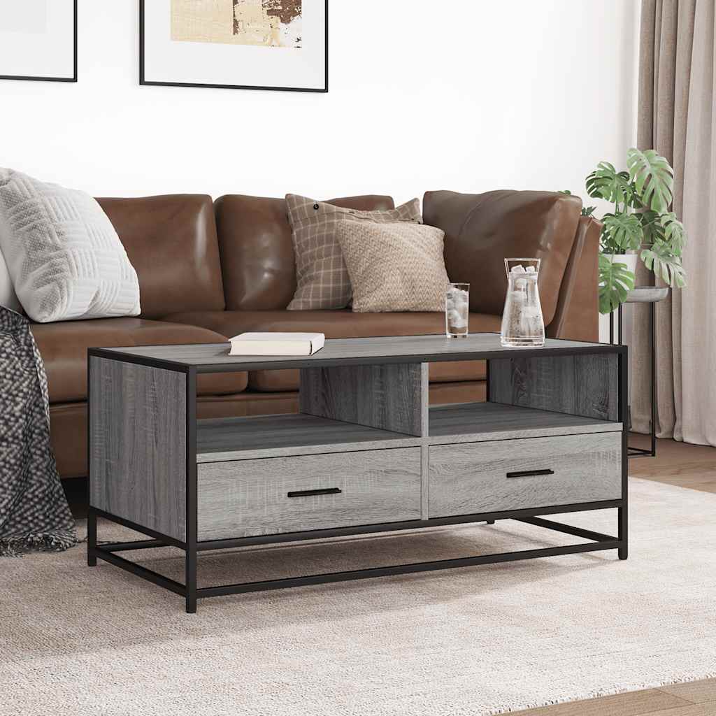 Tavolino Grigio Sonoma 100x50x45 cm Legno Multistrato e Metallo