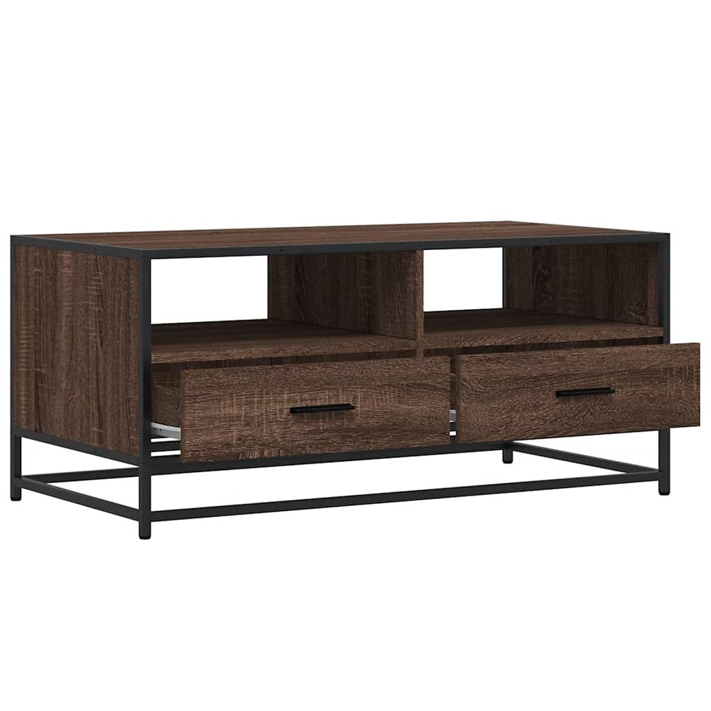 Tavolino Rovere Marrone 100x50x45cm Legno Multistrato e Metallo