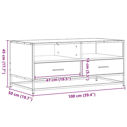 Tavolino Rovere Marrone 100x50x45cm Legno Multistrato e Metallo
