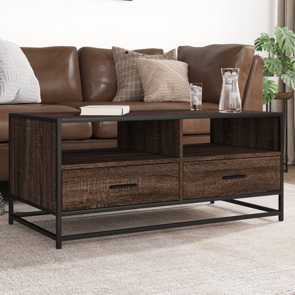 Tavolino Rovere Marrone 100x50x45cm Legno Multistrato e Metallo