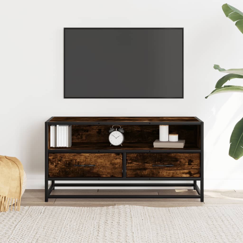 Mobile TV Rovere Fumo 80x34,5x40 cm Legno Multistrato e Metallo - homemem39
