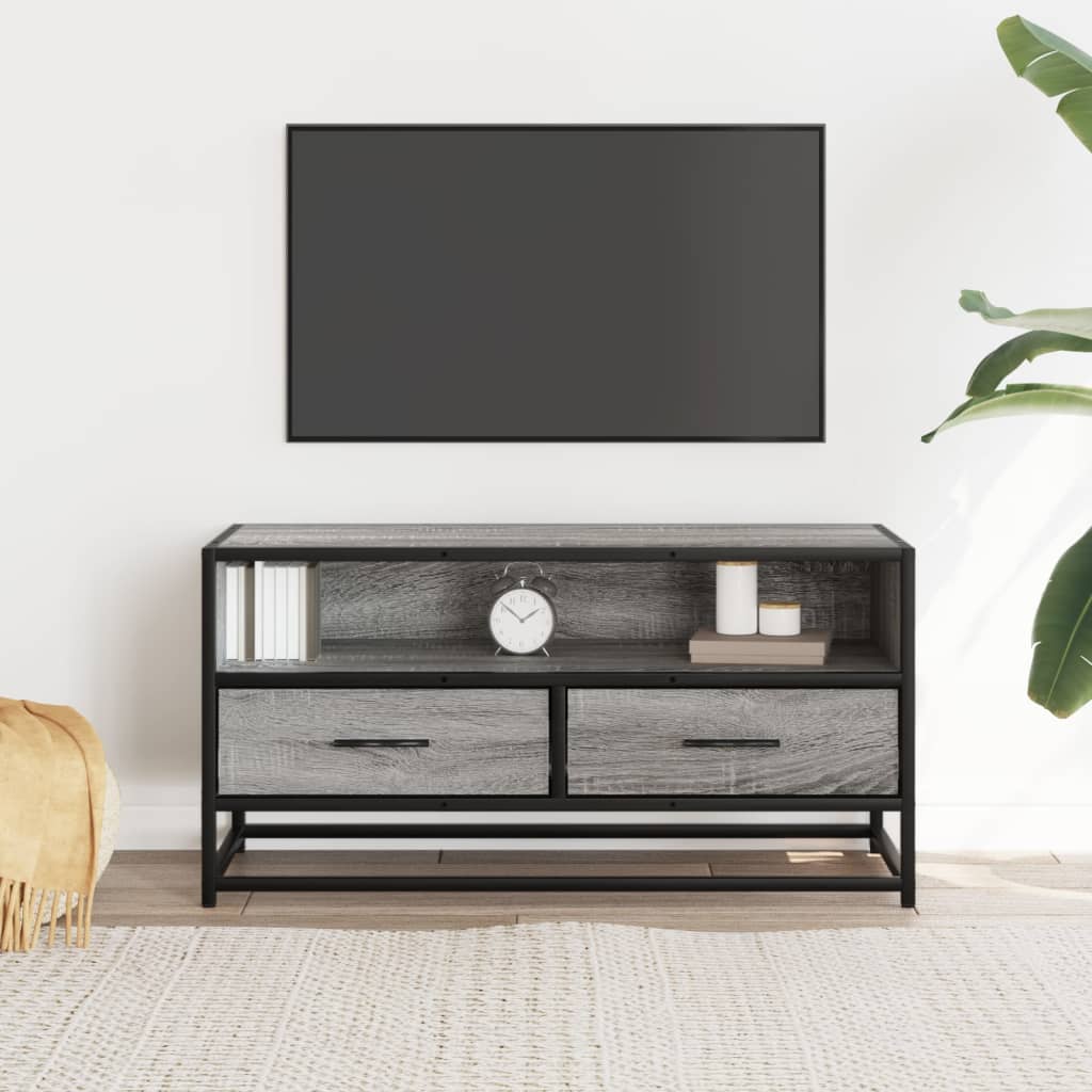 Mobile TV Grigio Sonoma 80x34,5x40 cm Legno Multistrato Metallo - homemem39