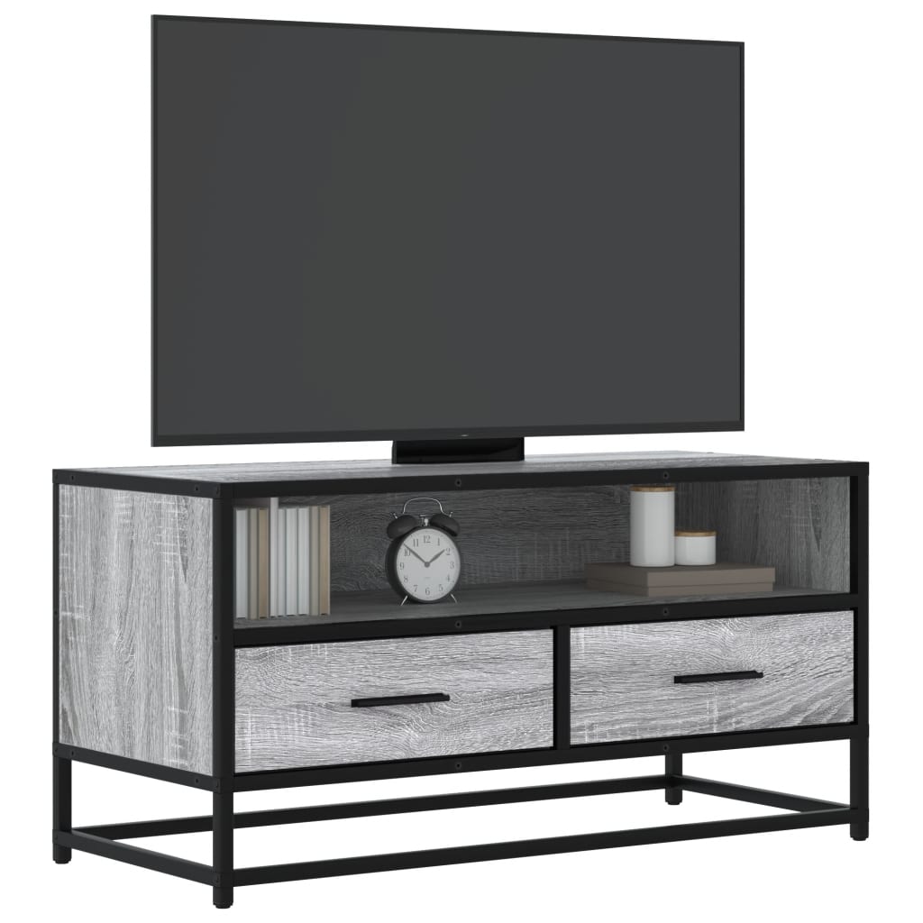 Mobile TV Grigio Sonoma 80x34,5x40 cm Legno Multistrato Metallo - homemem39