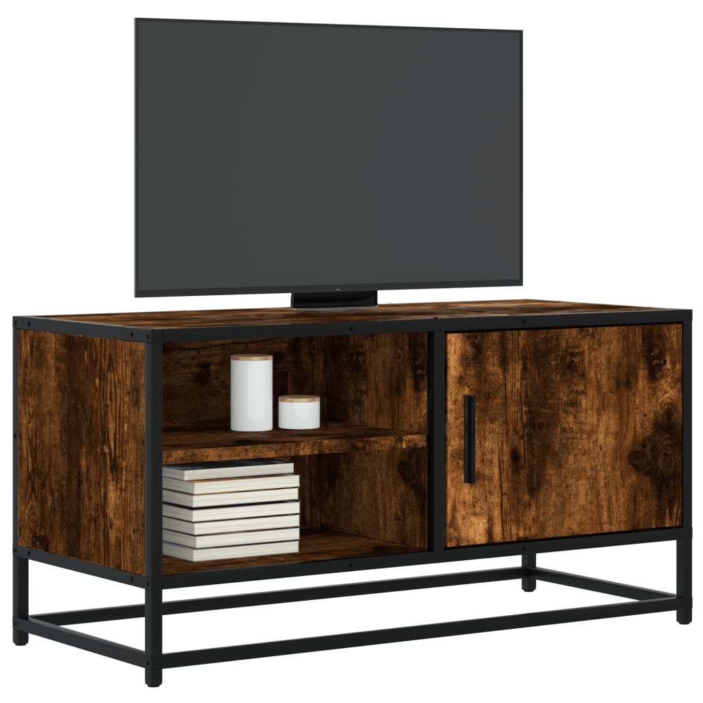 Mobile TV Rovere Fumo 80x34,5x40 cm Legno Multistrato e Metallo - homemem39