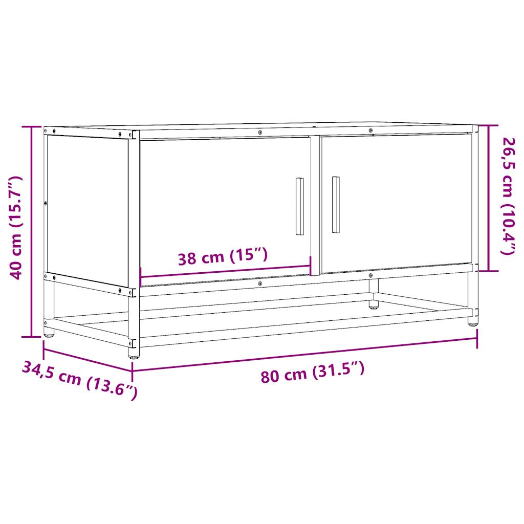 Mobile TV Rovere Fumo 80x34,5x40 cm Legno Multistrato e Metallo | homemem39