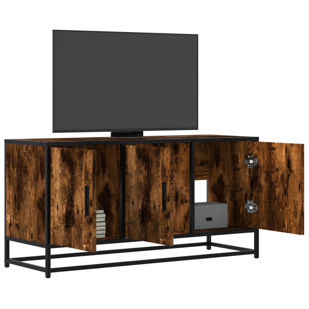Mobile TV Rovere Fumo 100x35x50 cm Legno Multistrato e Metallo - homemem39