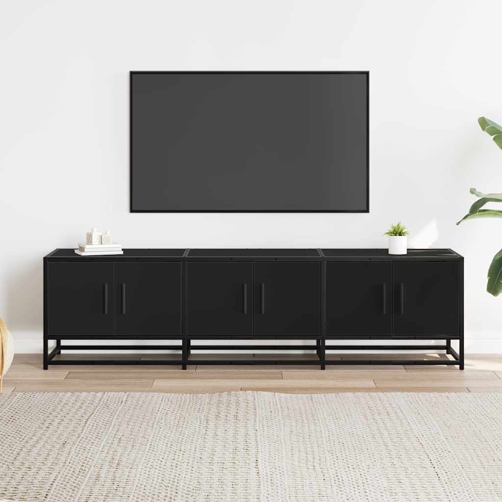 Mobile Porta TV Nero 150x35x41 cm in Truciolato e Metallo - homemem39