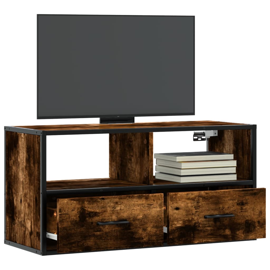 Mobile TV Rovere Fumo 80x31x39,5 cm Legno Multistrato e Metallo - homemem39